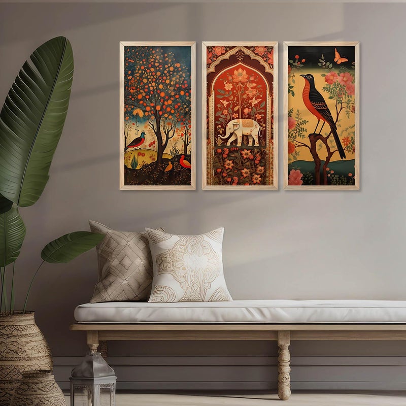 kotart Madhubani Art Wall Painting Traditional Home Decoration With Frame For Living Room Bed Room Hotel Wall Decor Digital Reprint Engineered Wood Set of 3 10x19 inch B L - Image 4