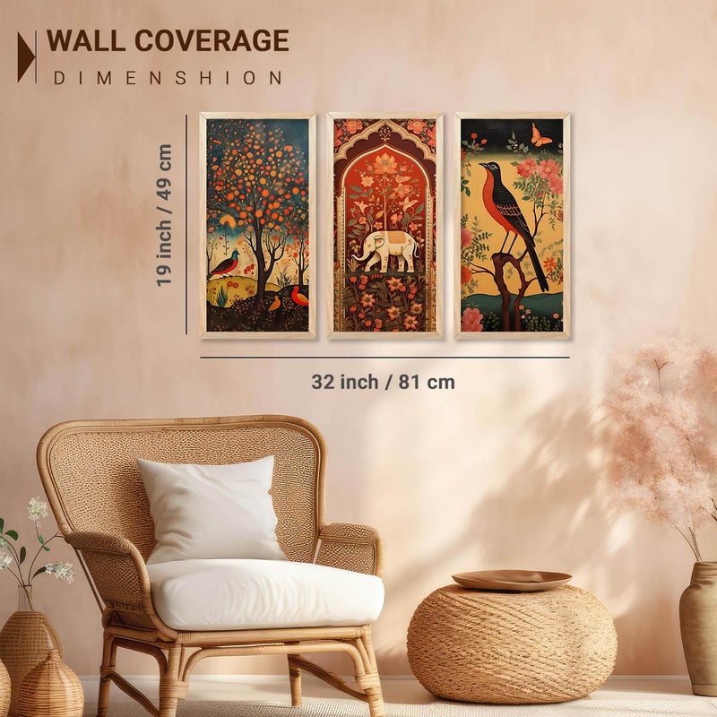 kotart Madhubani Art Wall Painting Traditional Home Decoration With Frame For Living Room Bed Room Hotel Wall Decor Digital Reprint Engineered Wood Set of 3 10x19 inch B L - Image 3