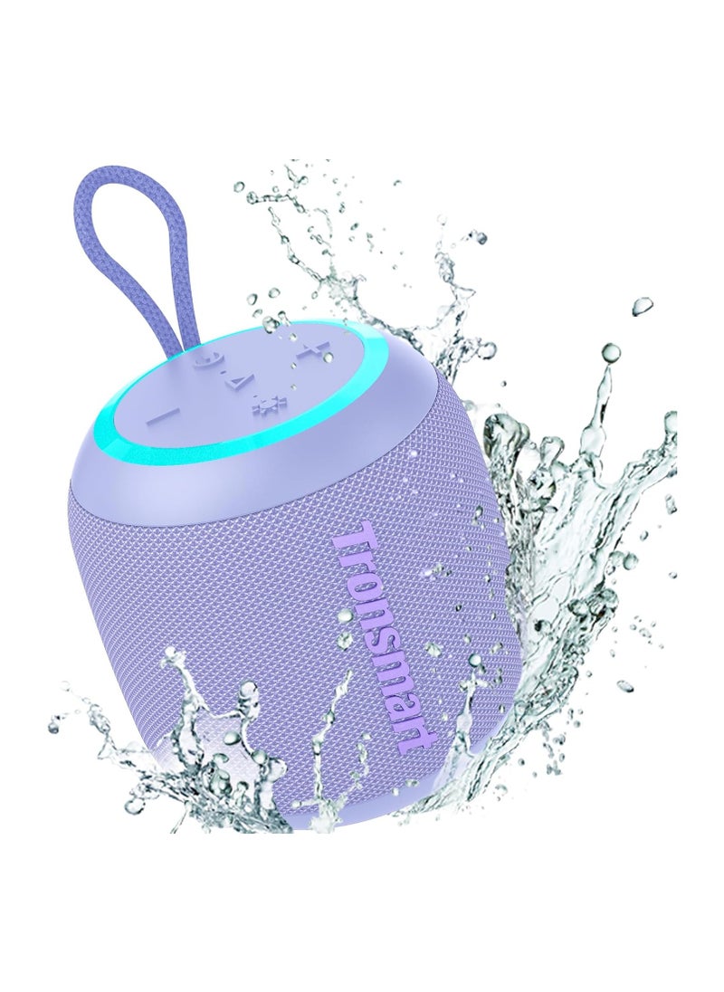 ترونسمارت مكبر صوت محمول صغير الحجم من Tronsmart T7 مزود بإضاءة وصوت ستيريو وبلوتوث 5.3 ووقت تشغيل يصل إلى 18 ساعة وإقران ستيريو ومساعد صوتي ومكبر صوت للاستحمام مقاوم للماء IPX7 ومكبر صوت خارجي - بنفسجي  - Image 1
