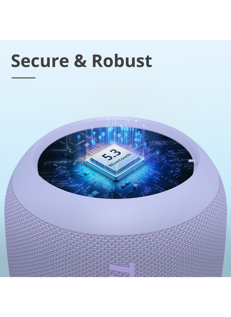 ترونسمارت مكبر صوت محمول صغير الحجم من Tronsmart T7 مزود بإضاءة وصوت ستيريو وبلوتوث 5.3 ووقت تشغيل يصل إلى 18 ساعة وإقران ستيريو ومساعد صوتي ومكبر صوت للاستحمام مقاوم للماء IPX7 ومكبر صوت خارجي - بنفسجي  - Image 3