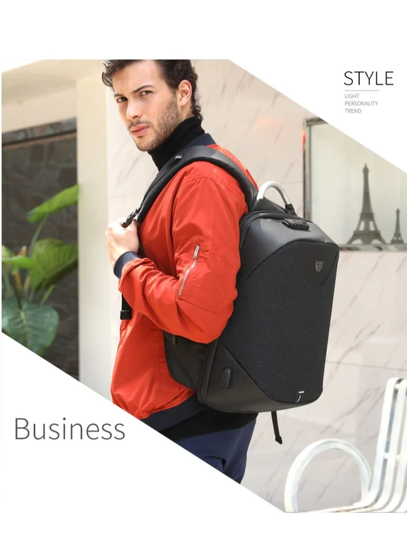 أركتيك هانتر Semi Hard Durable Polyester Travel Backpack – 23L Backpack with Built in USB Port and TSA Lock B00208 Black