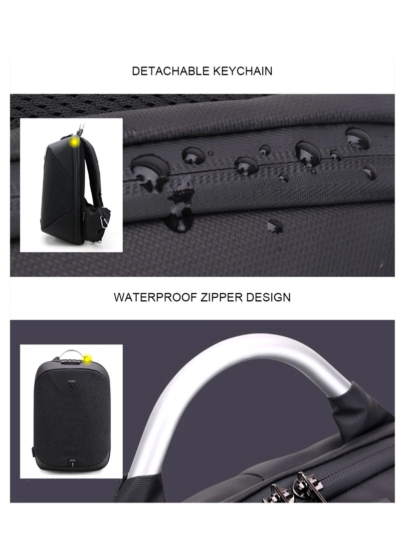 أركتيك هانتر Semi Hard Durable Polyester Travel Backpack – 23L Backpack with Built in USB Port and TSA Lock B00208 Black
