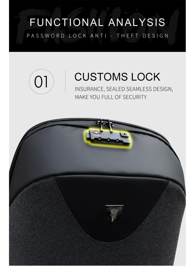 أركتيك هانتر Semi Hard Durable Polyester Travel Backpack – 23L Backpack with Built in USB Port and TSA Lock B00208 Black
