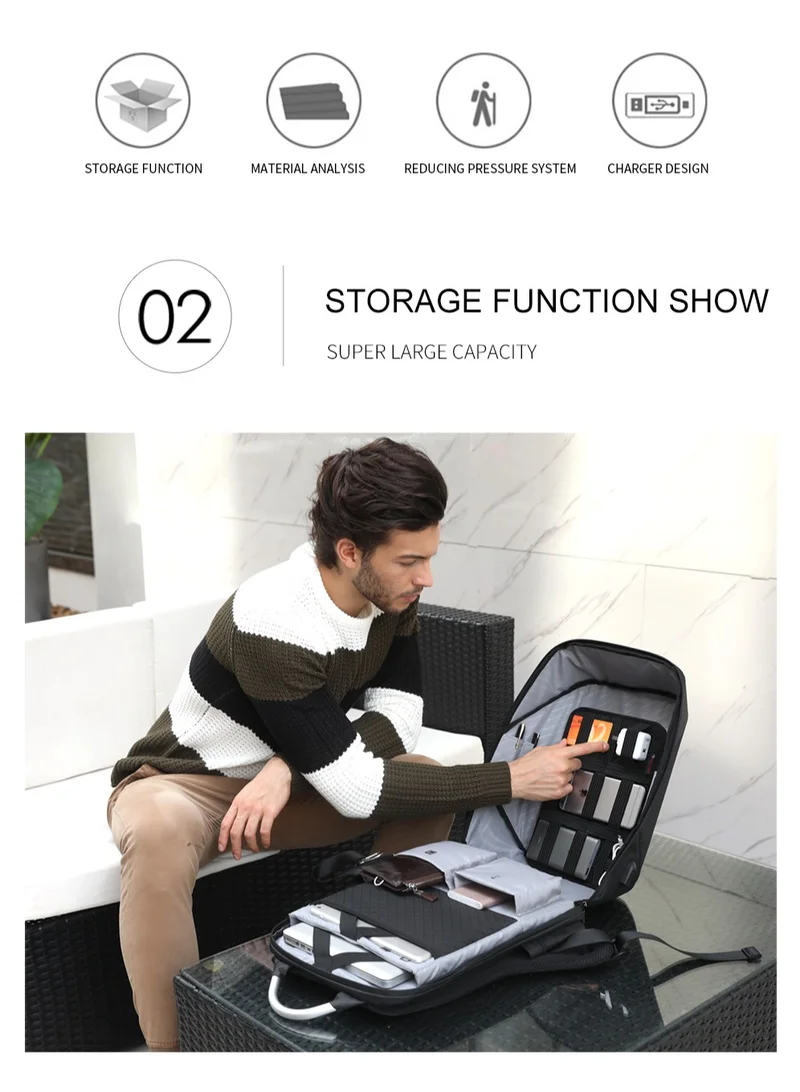 أركتيك هانتر Semi Hard Durable Polyester Travel Backpack – 23L Backpack with Built in USB Port and TSA Lock B00208 Black