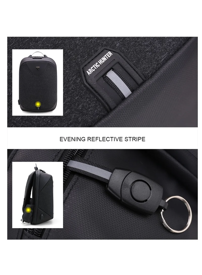 أركتيك هانتر Semi Hard Durable Polyester Travel Backpack – 23L Backpack with Built in USB Port and TSA Lock B00208 Black