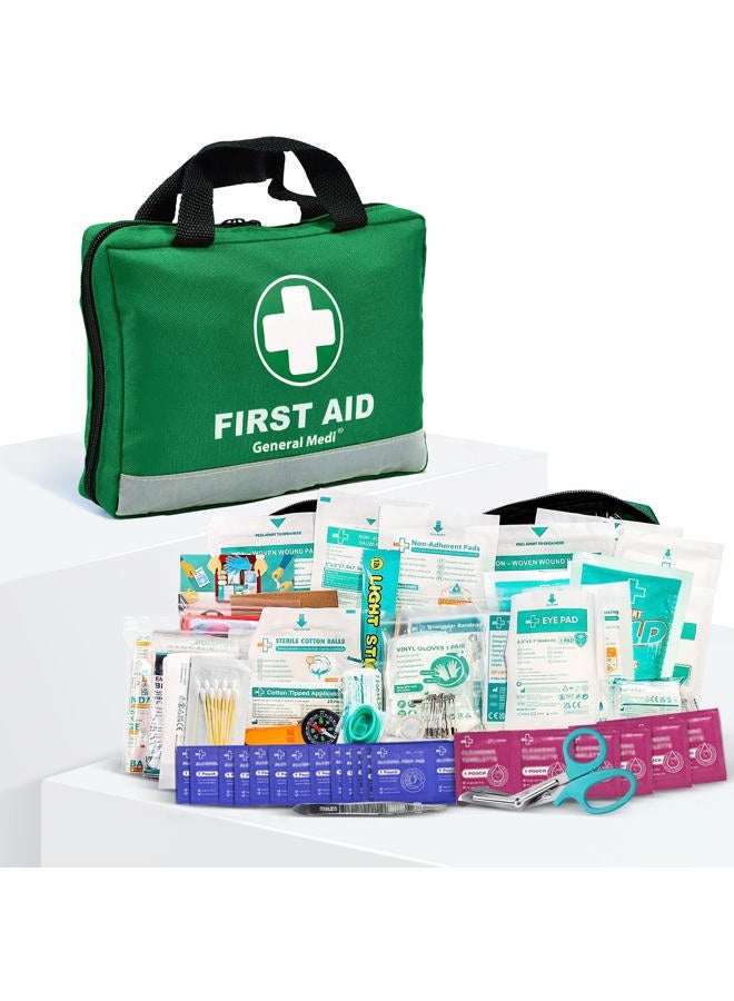 General Medi 210 Piece First Aid Kit- Emergency kit - Reflective Design - Includes Eyewash, Ice(Cold) Pack, Moleskin Pad and Emergency Blanket for Travel, Home, Office, Car, Workplace & Outdoor - Image 1