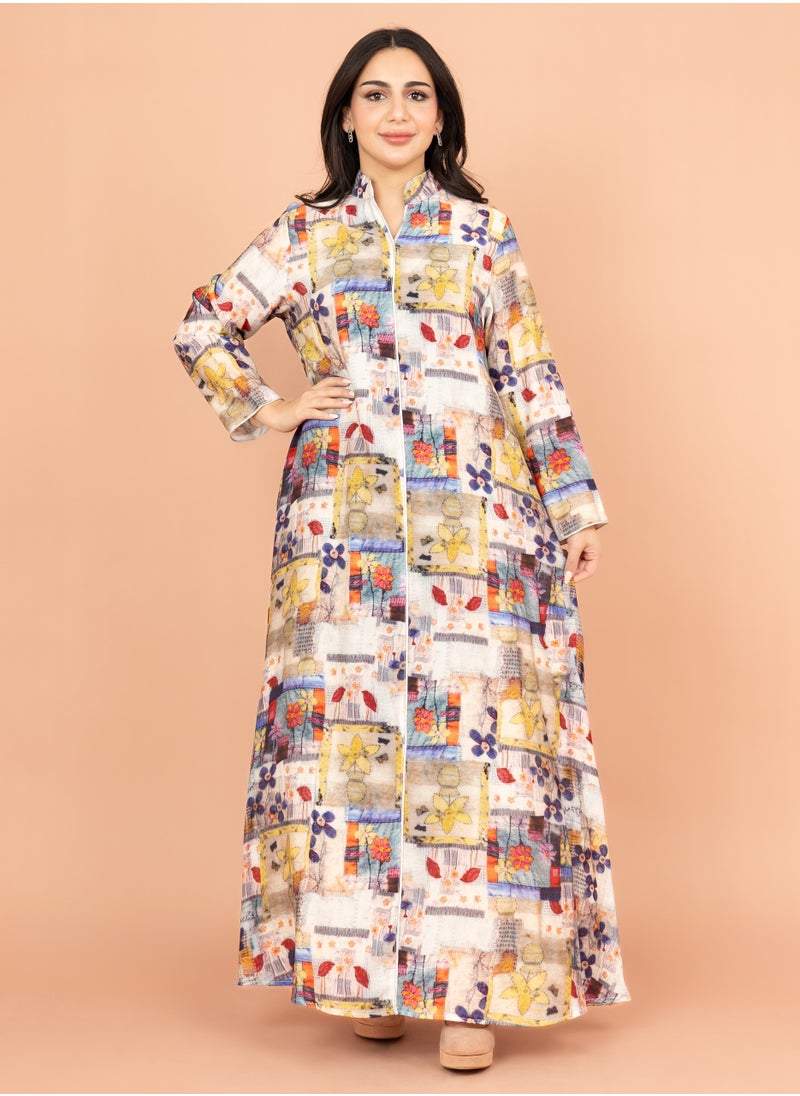 IKKXA Multicolor Patterns Modern Jalabiya IK1021 Beige  - Image 1