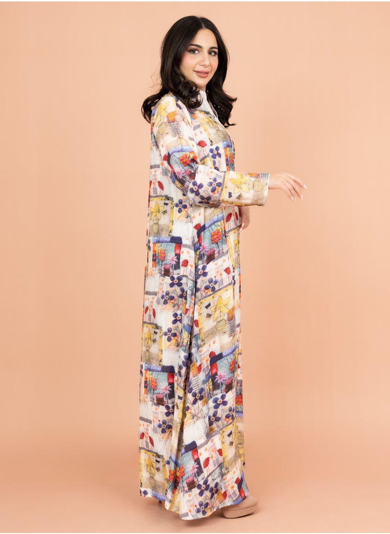 IKKXA Multicolor Patterns Modern Jalabiya IK1021 Beige  - Image 3