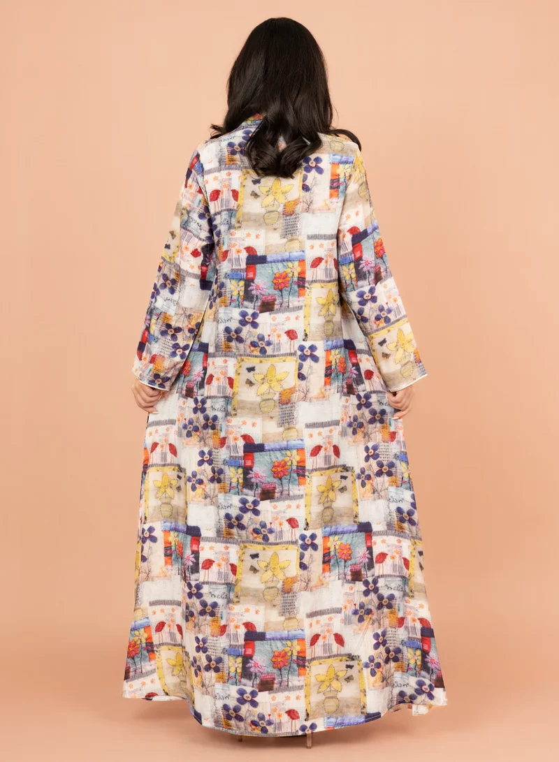 IKKXA Multicolor Patterns Modern Jalabiya IK1021 Beige