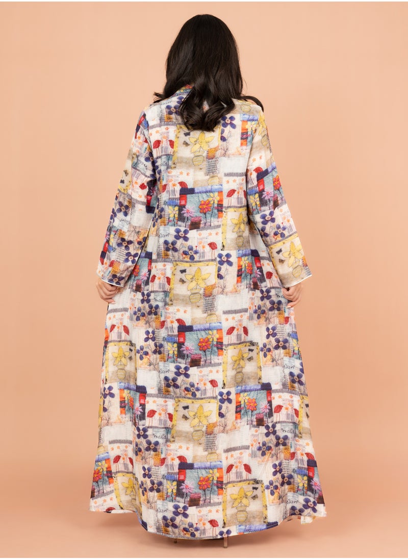 IKKXA Multicolor Patterns Modern Jalabiya IK1021 Beige  - Image 4