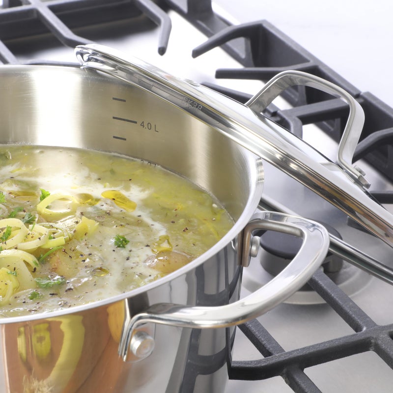 Sur La Table Kitchen Essentials Chef's Deck 3-Piece 5.3-Quart Stainless Steel Dutch Oven with Steamer Insert & Glass Lid â€“ Induction Ready, Tri-Ply Base, Polished Finish & Hollow Stay-Cool Handles - Image 2