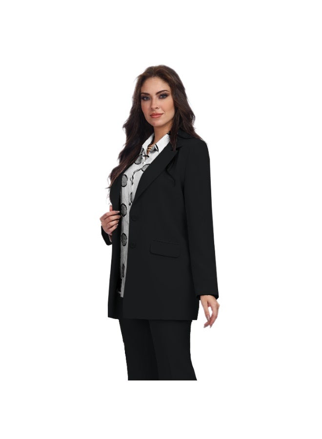 Smoky Egypt Elegant Lady Solid Blazer-Black - Image 2