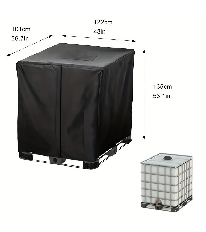 IBC Cover 210D Thick Water Tank Cover 48x40x53 Inch Black 330 Gallons 1250L - Image 3