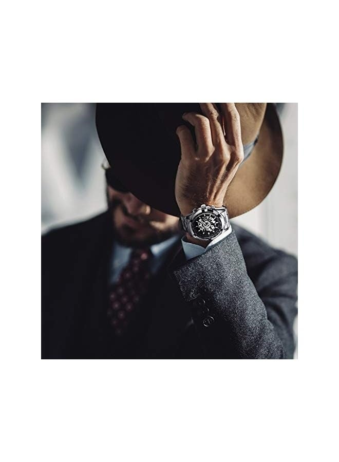 وينر ساعة رجالية، ساعة ميكانيكية هيكلية من الفولاذ المقاوم للصدأ، ساعة أوتوماتيكية مقاومة للماء ذات الحركة الذاتية للرجال، ساعة يد بتصميم فاخر على شكل X بأسلوب ستيمبانك - Image 2