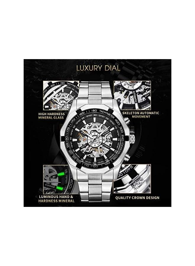 وينر ساعة رجالية، ساعة ميكانيكية هيكلية من الفولاذ المقاوم للصدأ، ساعة أوتوماتيكية مقاومة للماء ذات الحركة الذاتية للرجال، ساعة يد بتصميم فاخر على شكل X بأسلوب ستيمبانك - Image 4