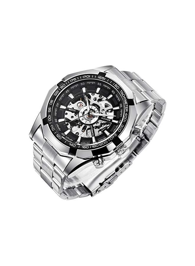 وينر ساعة رجالية، ساعة ميكانيكية هيكلية من الفولاذ المقاوم للصدأ، ساعة أوتوماتيكية مقاومة للماء ذات الحركة الذاتية للرجال، ساعة يد بتصميم فاخر على شكل X بأسلوب ستيمبانك - Image 1