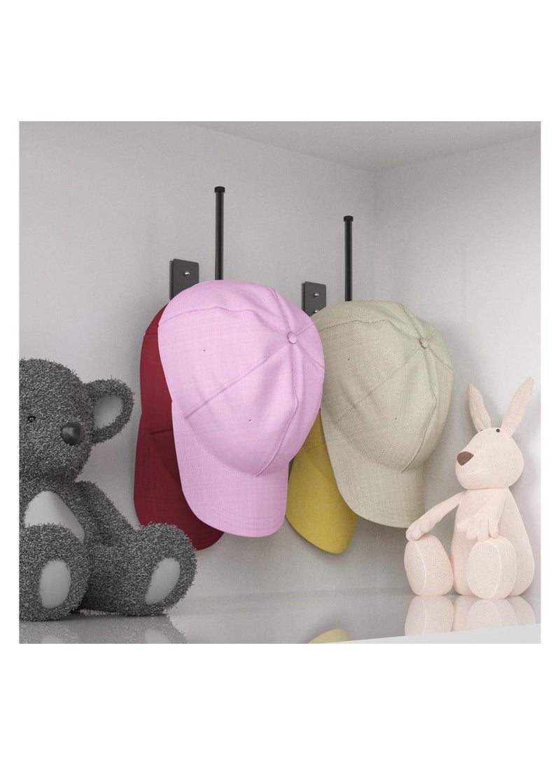 2 Pack Hat Racks for Baseball Caps, Stainless Steel Hat Organizer for Baseball Cap, Hat Holder Storage Organizer, Hat Hanger Strong Adhesive/Wall Drilled for Door, Bedroom, Closet(Black 6 in)  - Image 2
