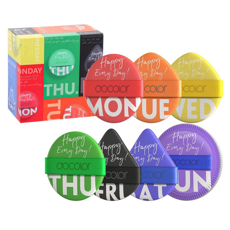 docolor Dooclor Powder Puffs for Face - 3 Shapes for Loose or Mineral Powder, Liquid Cosmetic Foundation - Makeup Sponge Beauty Tools, Week Color Set 7 Pack - Image 1