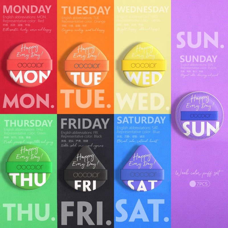 docolor Dooclor Powder Puffs for Face - 3 Shapes for Loose or Mineral Powder, Liquid Cosmetic Foundation - Makeup Sponge Beauty Tools, Week Color Set 7 Pack - Image 2