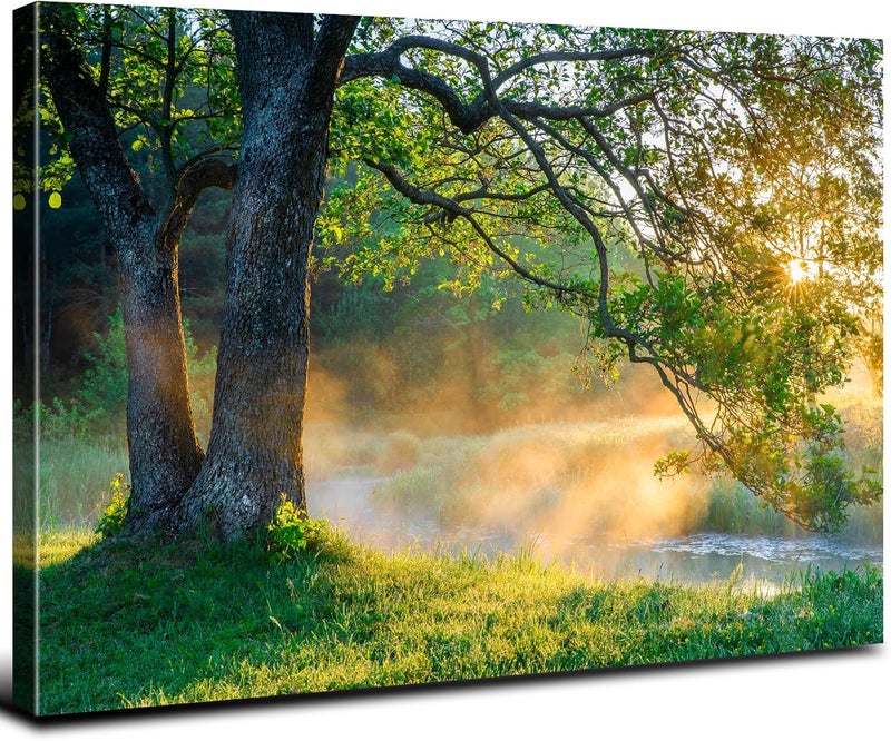 YOOOAHU Vintage Nature Wall Art - Forest Landscape Canvas - Image 1