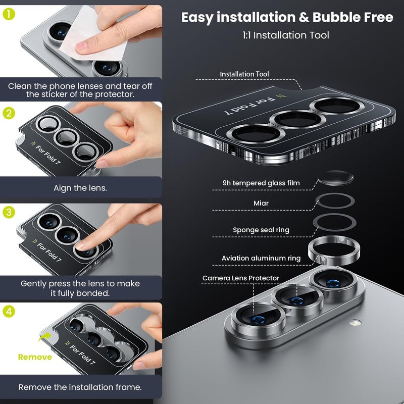 wsken for Z Fold 7 Camera Lens Protector Case Cover - Ultra HD Anti-Reflective Tempered Metal Glass Anti Scratch Rear Camera Screen Protector Film for Samsung Galaxy Z Fold 7 5G Accessories,Silver - Image 5
