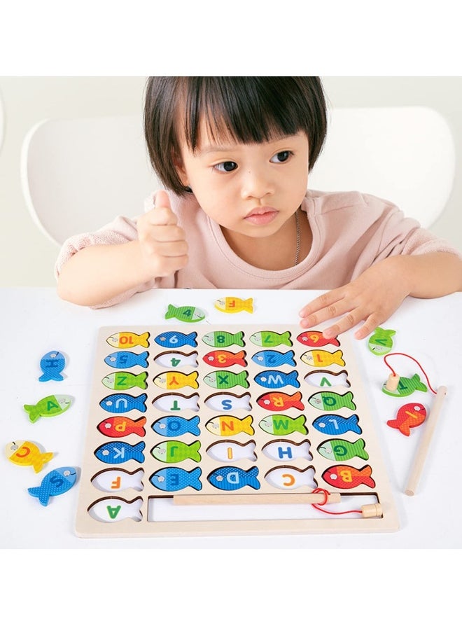 Generic Wooden Magnetic Fishing Game for Toddlers Montessori Fine Motor Skills Toy with Letters and Numbers Preschool Classroom Learning  - Image 1