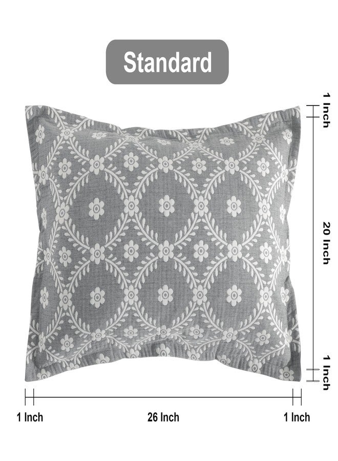 إن تي باي أغطية وسائد قطنية قياسية من NTBAY، أغطية وسائد قطنية ناعمة قابلة للتهوية بثلاث طبقات، مصبوغة بخيوط حرارية، عبوة من قطعتين، مقاس 20 × 26 بوصة، من قماش أكسفورد، بإغلاق ظرفي، لون رمادي مزخرف - Image 2