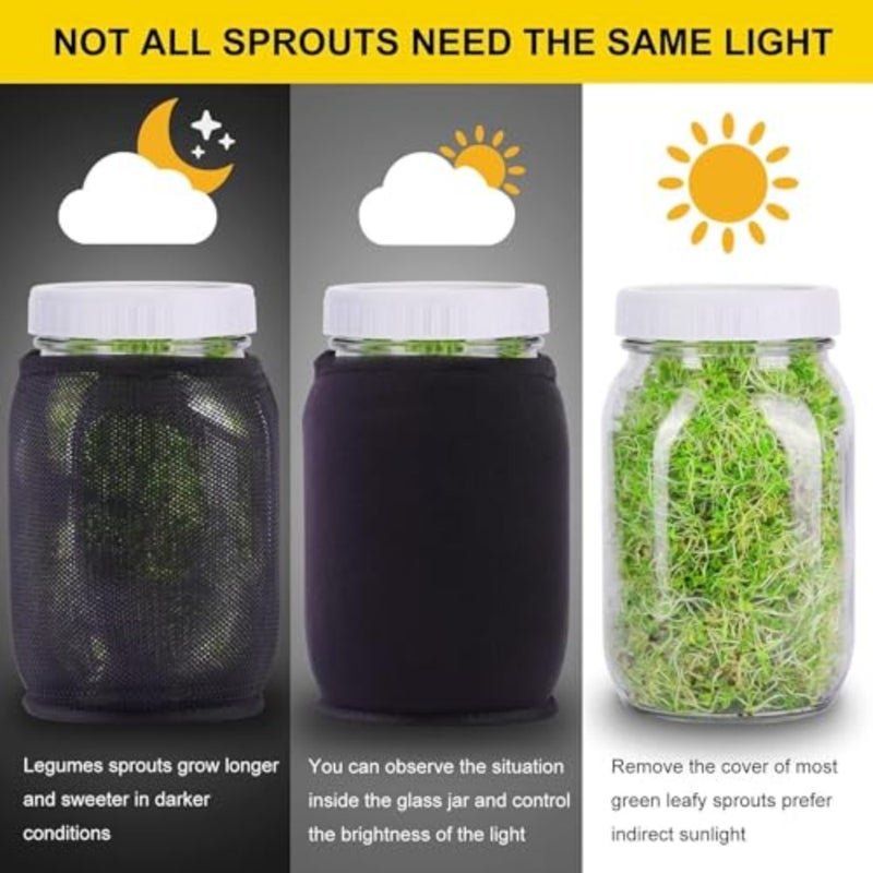 Sprouting Jar Kit for Growing Broccoli, Alfalfa, Mung Bea, Premium Stainless Steel Screen Sprout Lids, 2 Wide Mouth Mason Jars, Blackout Sleeves, Tray, Stand and Canning Brushbaihuo - Image 2