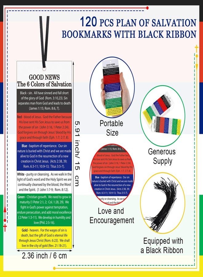 Chivertion 120 Pcs Gospel Tracts Plan of Salvation Bookmarks with Black Ribbon - 5.9 x 2.3 Inches Christian Religious Bible Roman Road to Salvation Tracts Book Marks for Prayer School Church Supplies - Image 2