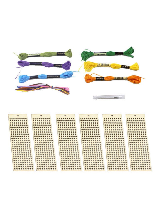 NIBEMINENT 6-Piece Wooden Bookmark With Colour Embroidery Threads Multicolour - Image 1