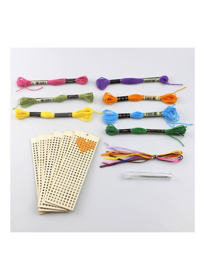 NIBEMINENT 6-Piece Wooden Bookmark With Colour Embroidery Threads Multicolour - Image 2
