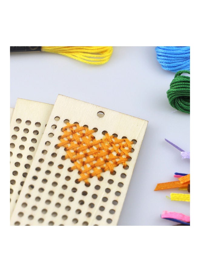 NIBEMINENT 6-Piece Wooden Bookmark With Colour Embroidery Threads Multicolour - Image 3