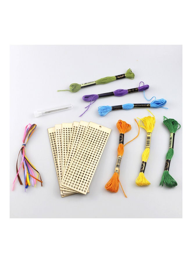 NIBEMINENT 6-Piece Wooden Bookmark With Colour Embroidery Threads Multicolour - Image 4