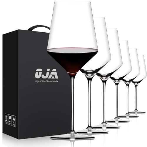 OJA Red Wine Glasses Set of 6, Premium Crystal Wine Glasses Hand Blown, 17 oz, Long Stem, Thin Rim, Perfect for Daily Use, Unique Wedding Anniversary or Birthday Gift - Image 1
