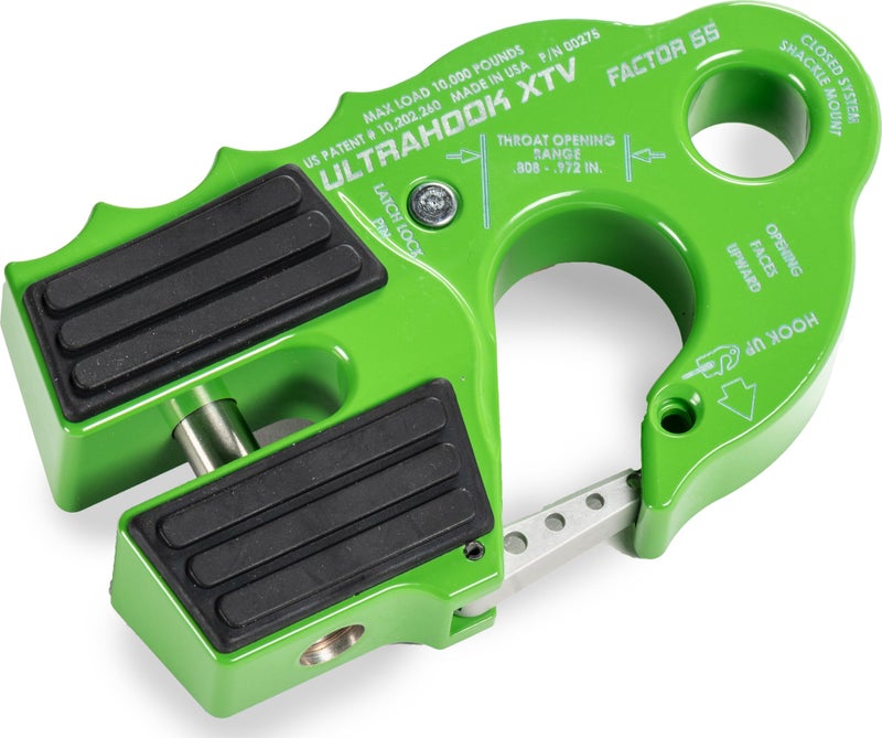 Factor 55 Ultrahook XTV Closed System Shackle Mount Max Rated Load 10000 Pounds and Breaking Strength 21000 Pounds Green