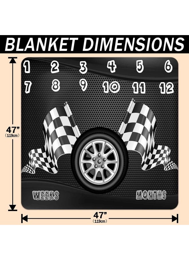 PHMOJEN Racing Baby Monthly Milestone Blanket Boy Racer Car Tires Black White Checkered Flag Newborns 1 To 12 Months Unisex Include 4 Frames And 1 Headband 47X47 Btqqph83  - Image 3