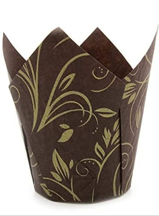 Bakerelation Tulip Cupcake Liner Paper Baking Cups - Brown and Gold Medium Size, Pack of 100 - Image 1
