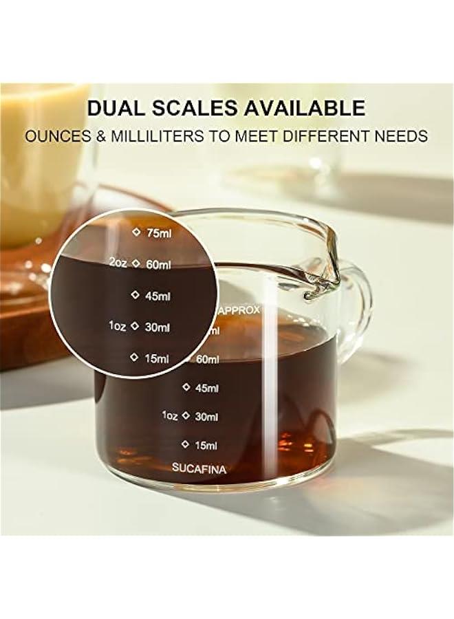 Espresso Cup with Handle, Double Spout Glass Measuring Cup with Dual Scale, Espresso Shot Glass with V-Shaped Mouth, Clear Glass Milk Frothing Pitcher, Espresso Accessories, Milk Cup 2.5 OZ - Image 3
