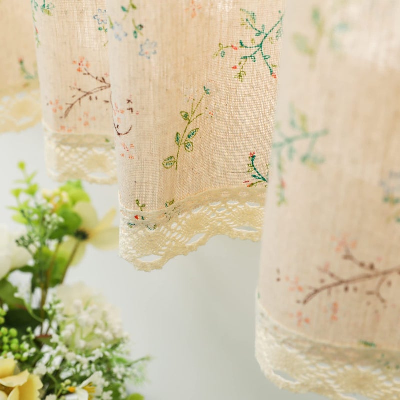 Moslovstar Farmhouse Cotton Linen Tier Curtain 36 Inch Long Elegant Floral Lace Window Treatment Kitchen Bathroom Short Curtain, 1 Panel, Little Grass and Flower on Beige - Image 1