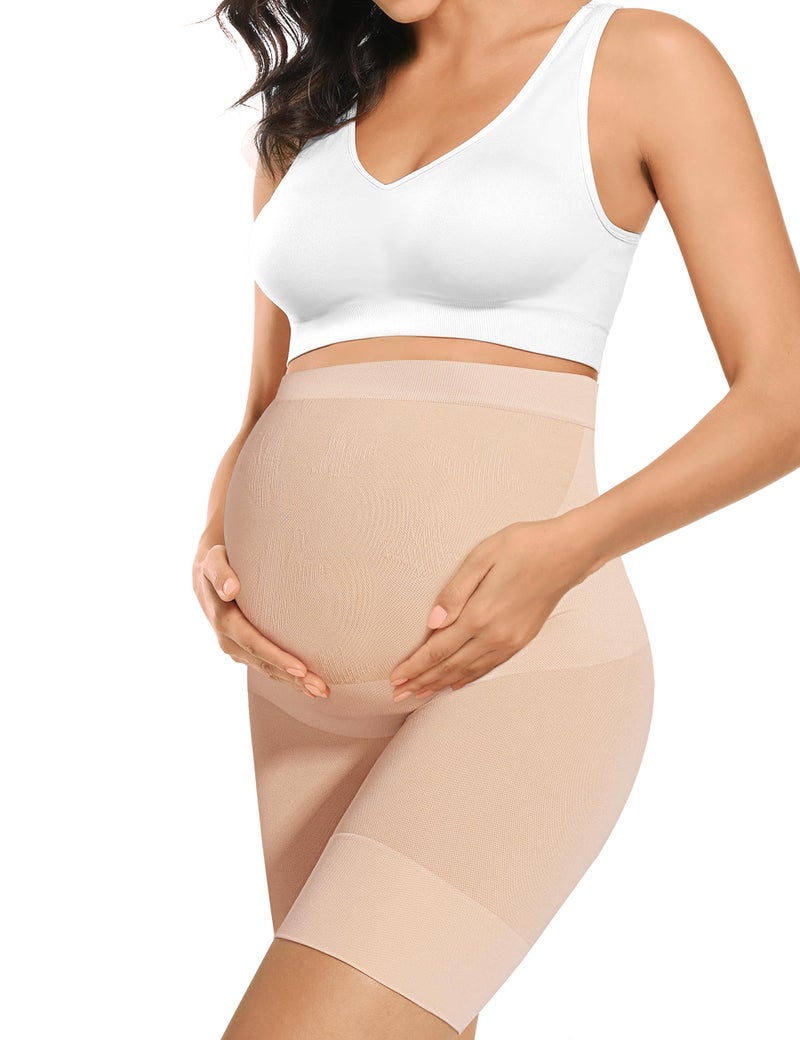 Peauty Maternity Shapewear Underwear for Under Dresses Belly Bands Pregnant Women Pregnancy Belly Band Pregnancy Shapewear Shorts Summer Maternity Dress Clothes Baby Shower Photoshoot (Nude L) - Image 1