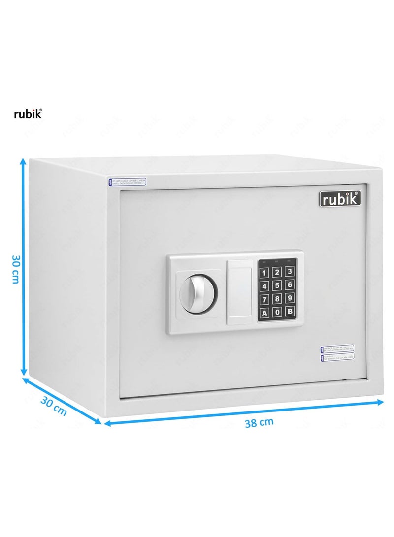 Rubik Safe Box, Large A4 Documents Size Safety Locker with Digital Keypad and Key Lock for Cash Jewelry Passports Home Office (Size 30x38x30cm) White - Image 3