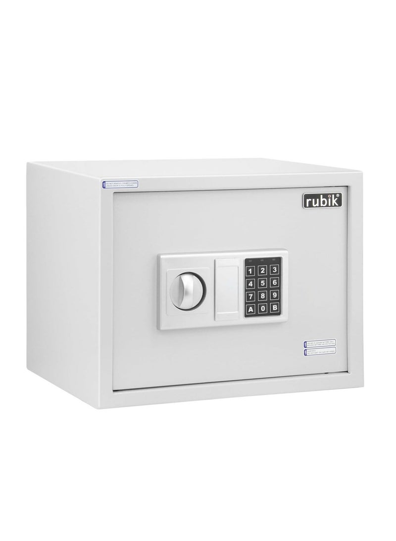 Rubik Safe Box, Large A4 Documents Size Safety Locker with Digital Keypad and Key Lock for Cash Jewelry Passports Home Office (Size 30x38x30cm) White - Image 1