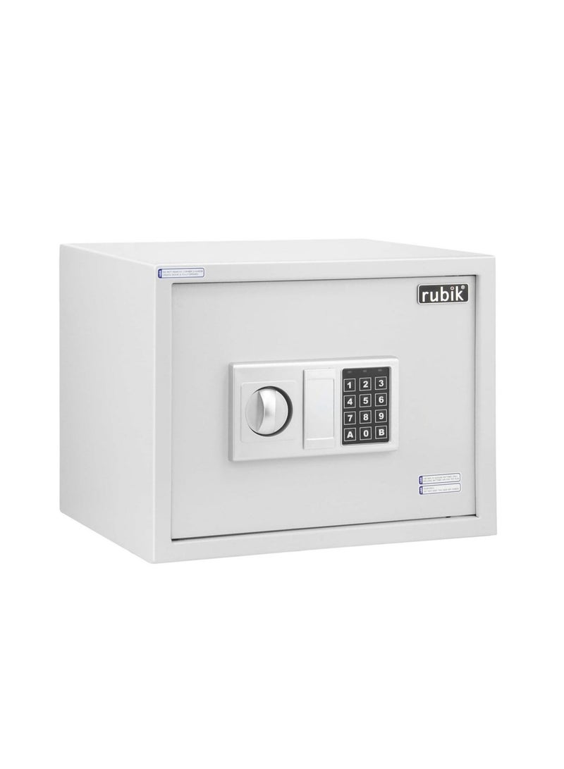 Rubik Safe Box, Large A4 Documents Size Safety Locker with Digital Keypad and Key Lock for Cash Jewelry Passports Home Office (Size 30x38x30cm) White - Image 1
