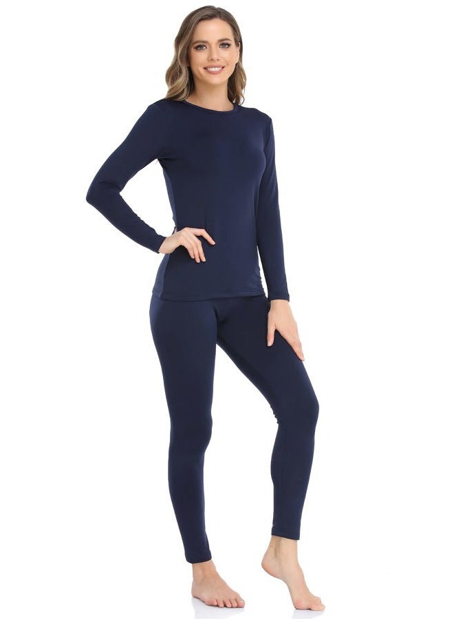 WEERTI Thermal Underwear for Women Long Johns with Fleece Lined Base Layer Women Cold Weather Top Bottom, Navy, XL - Image 1
