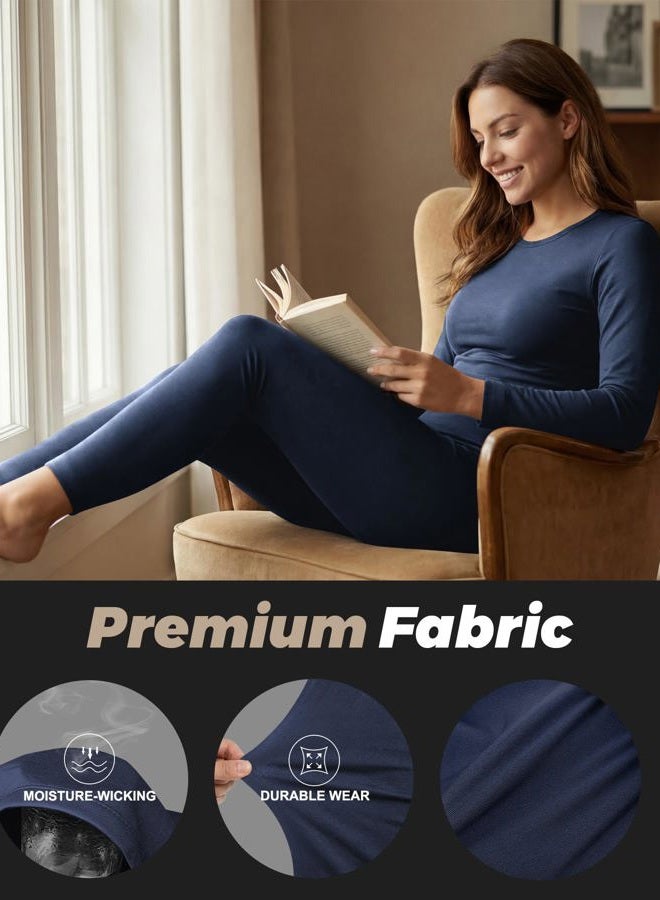 WEERTI Thermal Underwear for Women Long Johns with Fleece Lined Base Layer Women Cold Weather Top Bottom, Navy, XL - Image 5