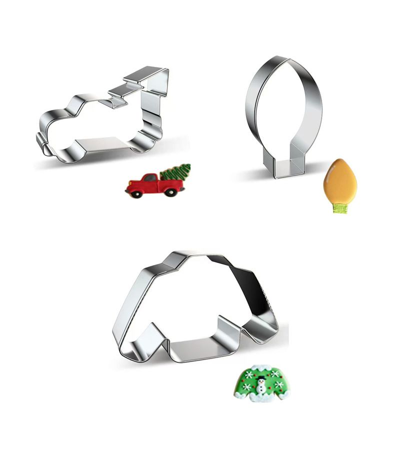 3 Piece Christmas Cookie Cutter Set Vintage Truck Tree Light Bulb Ugly Sweater - Image 1