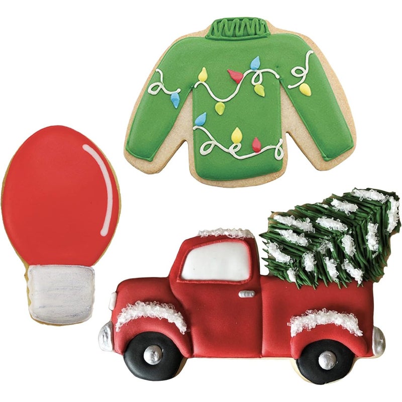 3 Piece Christmas Cookie Cutter Set Vintage Truck Tree Light Bulb Ugly Sweater - Image 5