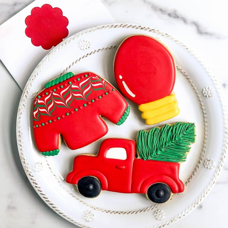 3 Piece Christmas Cookie Cutter Set Vintage Truck Tree Light Bulb Ugly Sweater - Image 2