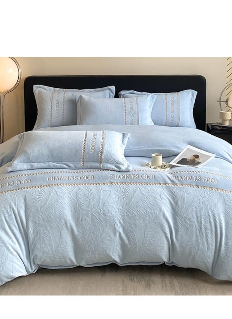 Generic Fitted Sheet Style — ﻿ Carved Velvet Cloth Embroidered Wide Edge Milk Velvet Four Piece Bedding Set  - Image 2