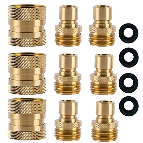 HQMPC Garden Hose Quick Connect Brass Hose Quick Connectors Water Hose Connector 3/4"GTH (3 Female Coupler+ 6 Male Nipples) - Image 1